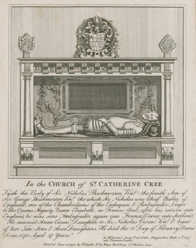 In der Kirche von St. Catherine Cree liegt der Körper von Sir Nicholas Throkmorton von English School