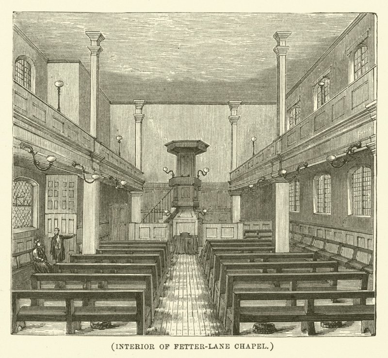 Innenraum der Fetter-Lane-Kapelle (Gravur) von English School