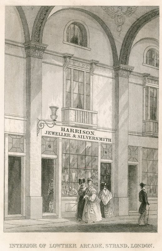 Innenansicht der Lowther Arcade, Strand, London, mit Harrison, Juwelier und Silberschmied von English School