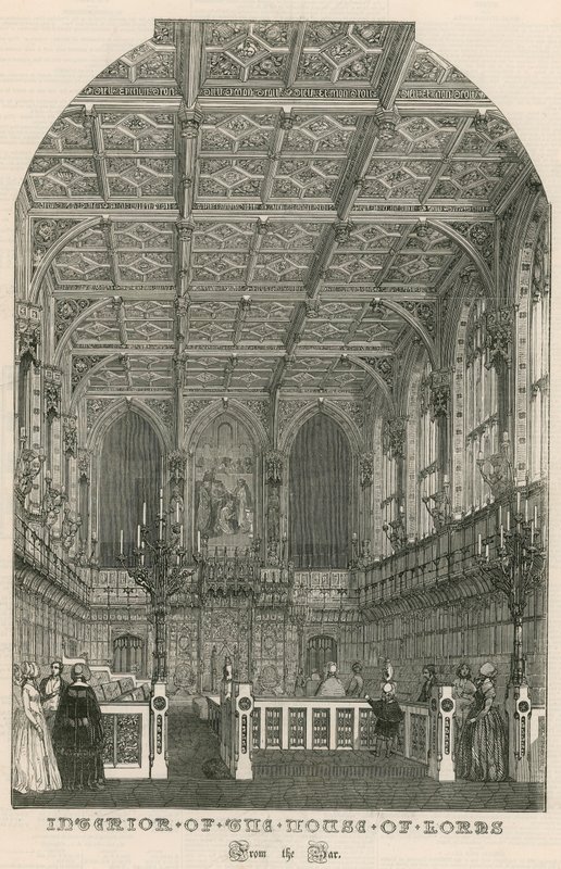 Innenansicht des House of Lords, Westminster, London, von der Bar von English School