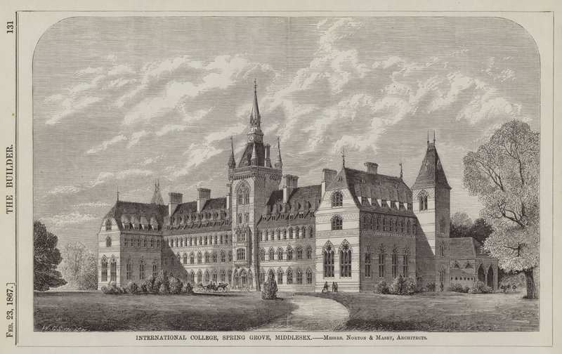 International College, Spring Grove, Middlesex, Messrs Norton und Masey, Architekten (Gravur) von English School