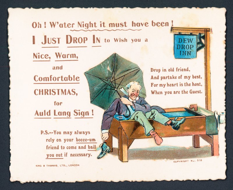 Betrunkener Mann im Pferdetrog!, Weihnachtskarte von English School