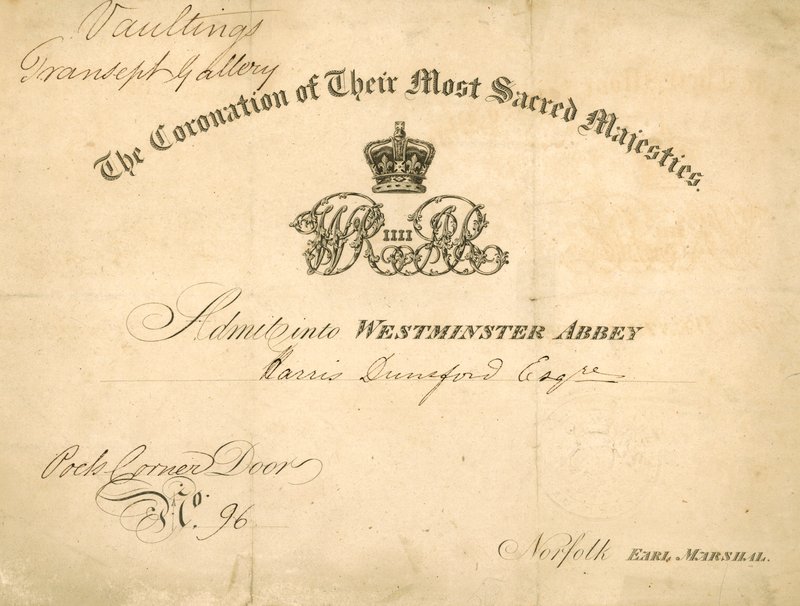 Einladung zur Krönung von König Wilhelm IV. und Königin Adelaide von English School