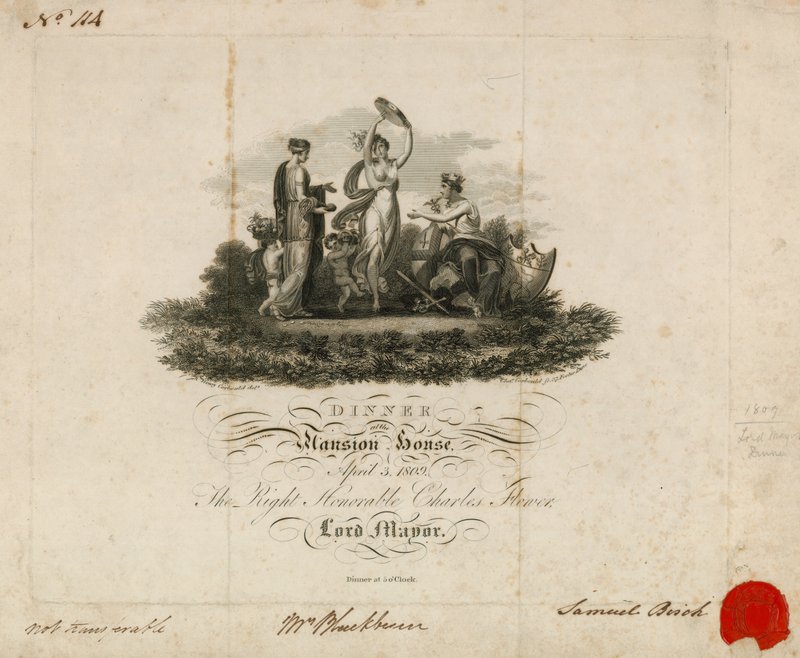 Einladung zum Dinner des Lord Mayor im Mansion House, London, 3. April 1809 von English School