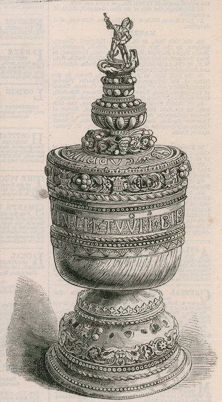 Elfenbein-Gnadenbecher von Thomas aBecket, in Gold gefasst von English School