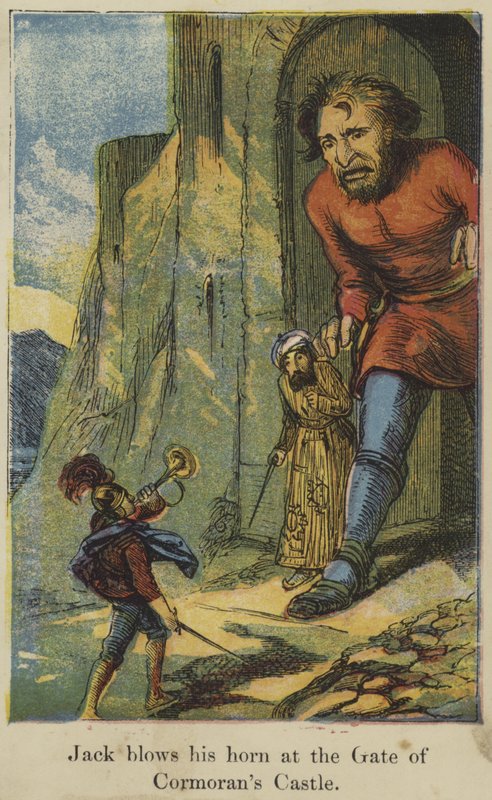 Jack bläst sein Horn am Tor des Cormoran-Schlosses von English School