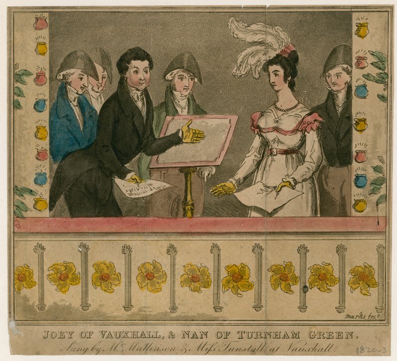 Joey von Vauxhall und Nan von Turnham Green, gesungen von Mr. Mattiason und Miss Turnstall in den Vauxhall-Gärten von English School