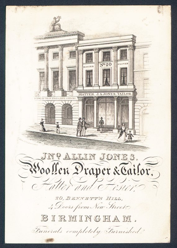 John Allin Jones, Wollwarenhändler und Schneider, Hutmacher und Strumpfhändler, Visitenkarte von English School