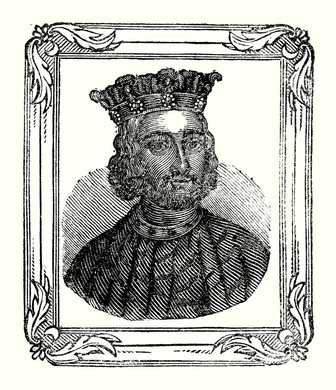 John wurde 1167 geboren, 1199 gekrönt und starb 1216 (Gravur) von English School