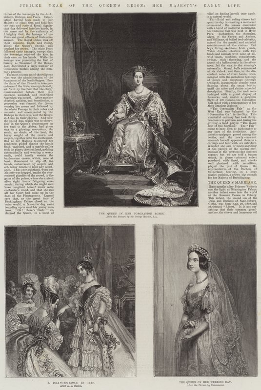 Jubiläumsjahr der Regentschaft der Königin, das frühe Leben Ihrer Majestät (Stich) von English School