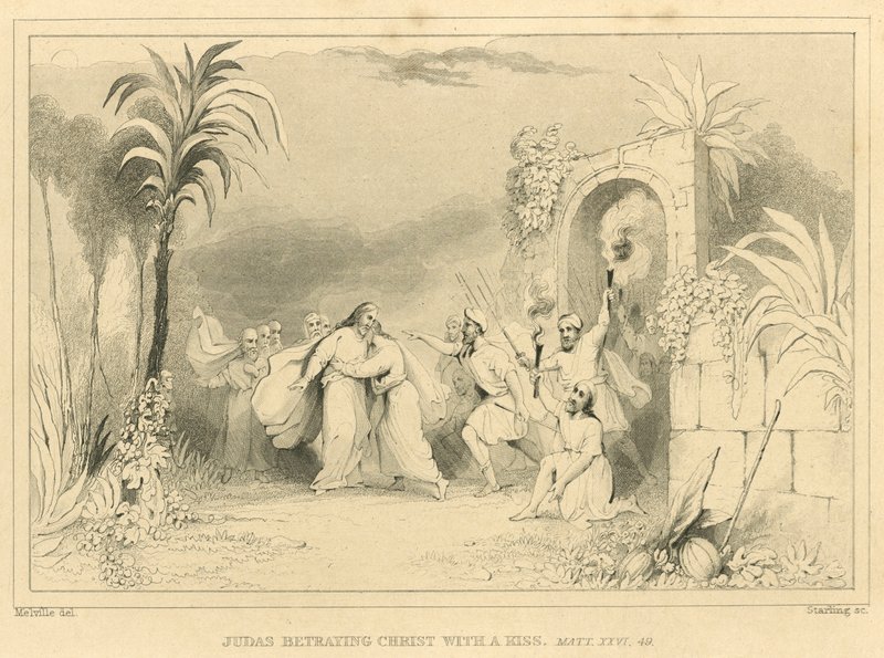 Judas verrät Christus mit einem Kuss, Matthäus XXVI, 49 (Gravur) von English School