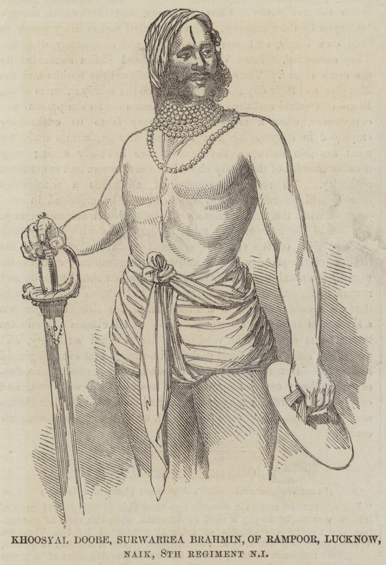 Khoosyal Doobe, Surwarrea Brahmin, aus Rampoor, Lucknow, Naik, 8. Regiment der einheimischen Infanterie (Gravur) von English School