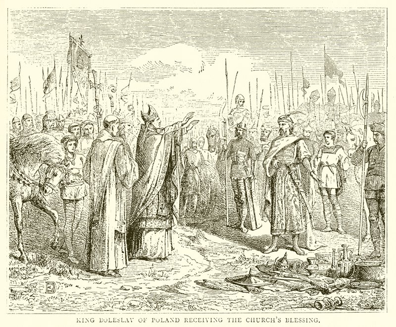 König Boleslav von Polen erhält den Segen der Kirche von English School