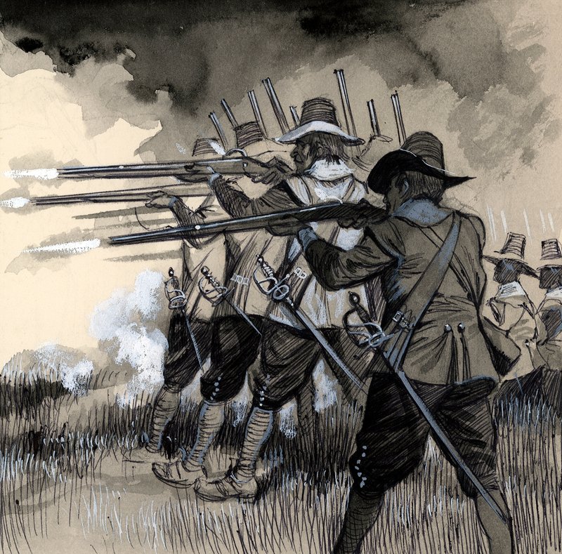 König Gustav II. Adolf von Schweden bewaffnete seine schwedische Infanterie mit einem leichten Musket von English School