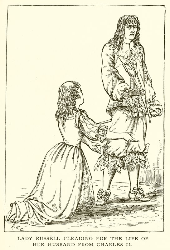 Lady Russell bittet Karl II. um das Leben ihres Mannes von English School