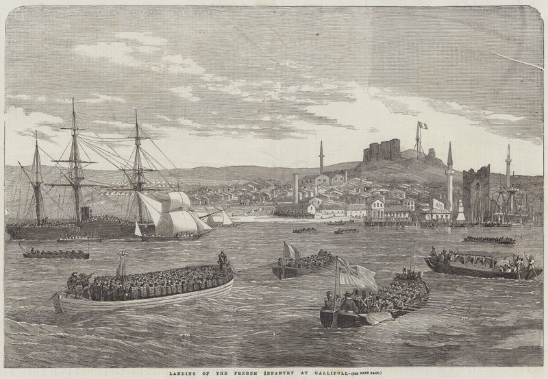 Landung der französischen Infanterie in Gallipoli (Gravur) von English School