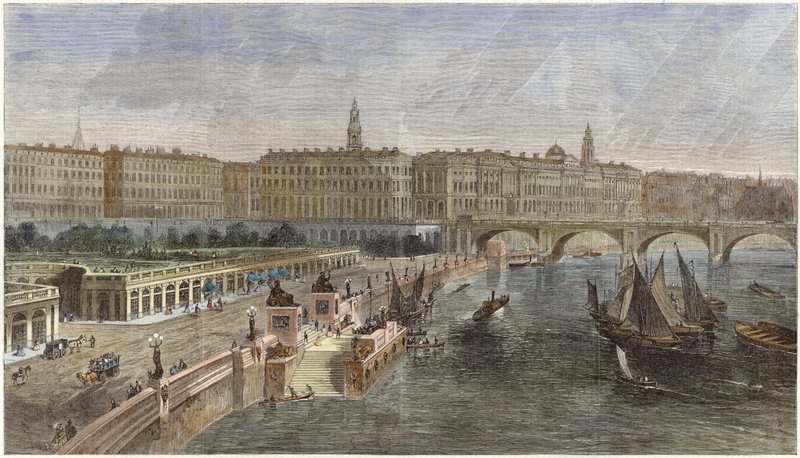Landungstreppen und Ziergärten zwischen Hungerford und Waterloo Bridges von English School
