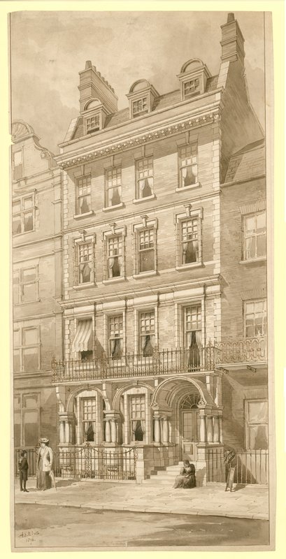 Letztes Haus in der Ecke von Bedford Square und Adeline Street, London von English School
