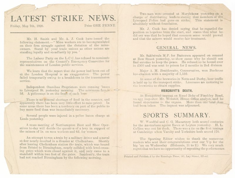 Neueste Streiknachrichten, 7. Mai 1926 von English School