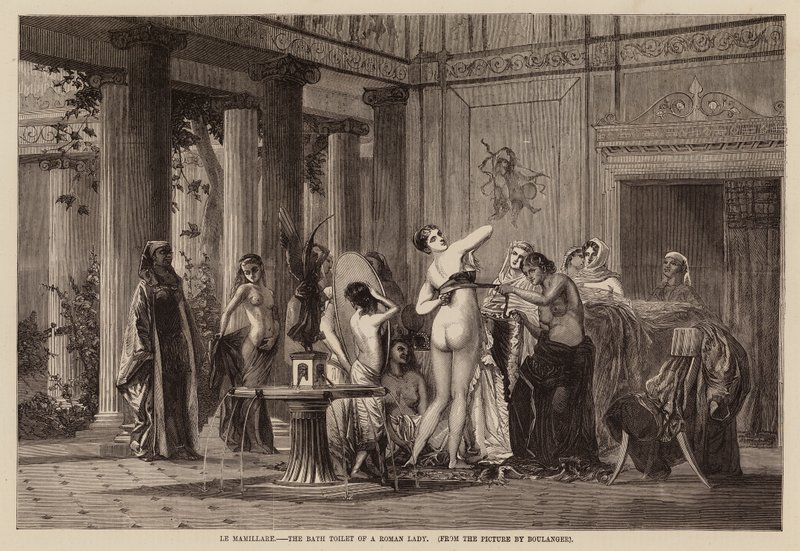 Le mamillare, das Bad einer römischen Dame (Gravur) von English School