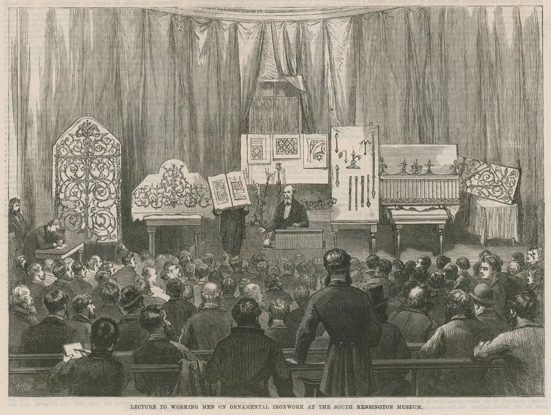Vortrag für Arbeiter über Zier-Eisenarbeiten im South Kensington Museum von English School
