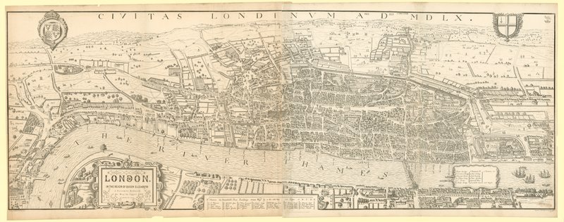 London zur Zeit von Königin Elizabeth I, eine Faksimile (reduziert) der Karte von Aggas 1560 von English School