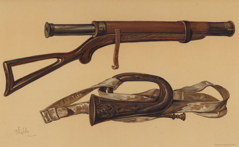 Lord Raglans Teleskop und eine russische Trompete aus Sebastopol (Chromolithografie) von English School
