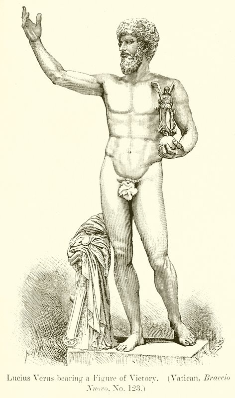 Lucius Verus trägt eine Siegesfigur (Vatikan, Braccio Nuovo, Nr. 123) von English School