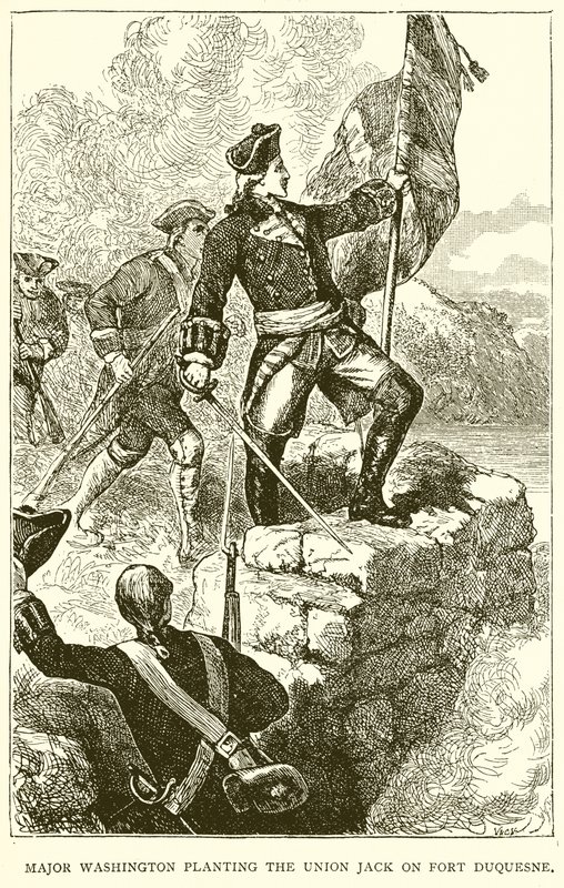 Major Washington pflanzt den Union Jack auf Fort Duquesne von English School