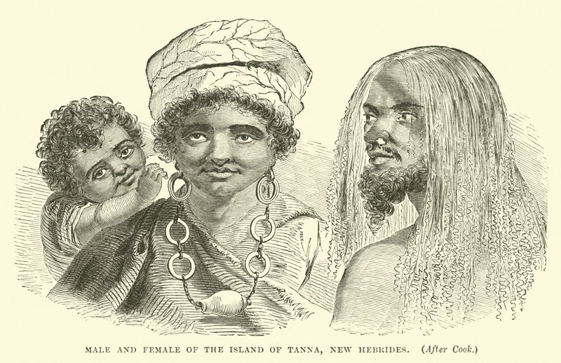 Männlich und weiblich von der Insel Tanna, Neue Hebriden, nach Cook von English School