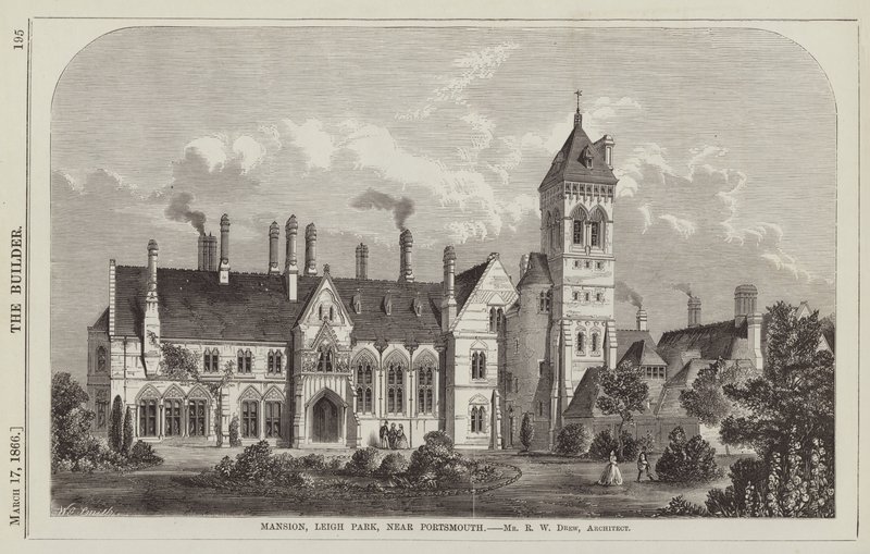 Herrenhaus, Leigh Park, nahe Portsmouth, Mr. R. W. Drew, Architekt (Gravur) von English School