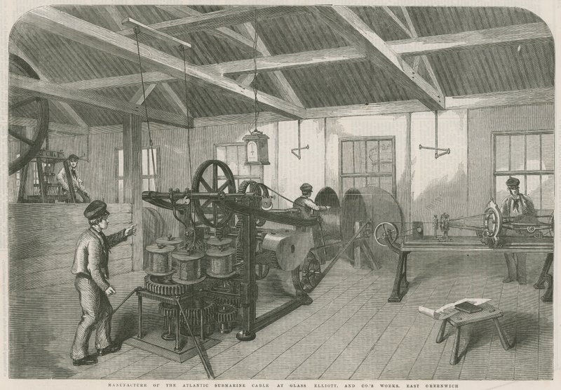 Herstellung des atlantischen Unterseekabels in den Werken von Glass Elliott und Co., East Greenwich von English School