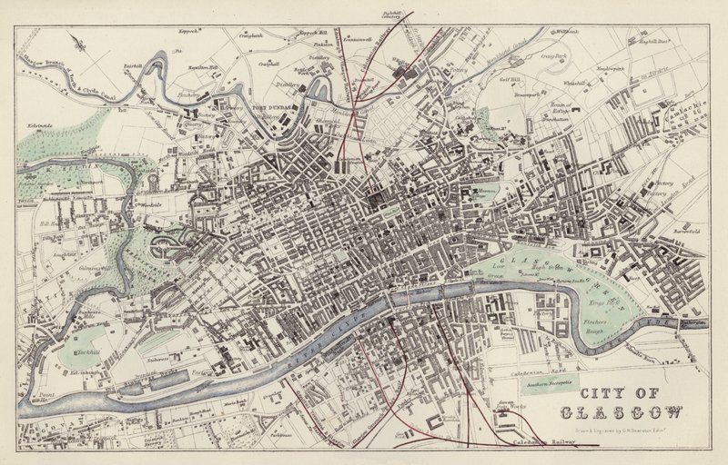 Karte: Stadt Glasgow, gezeichnet und graviert von G H Swanston, Edinburgh von English School