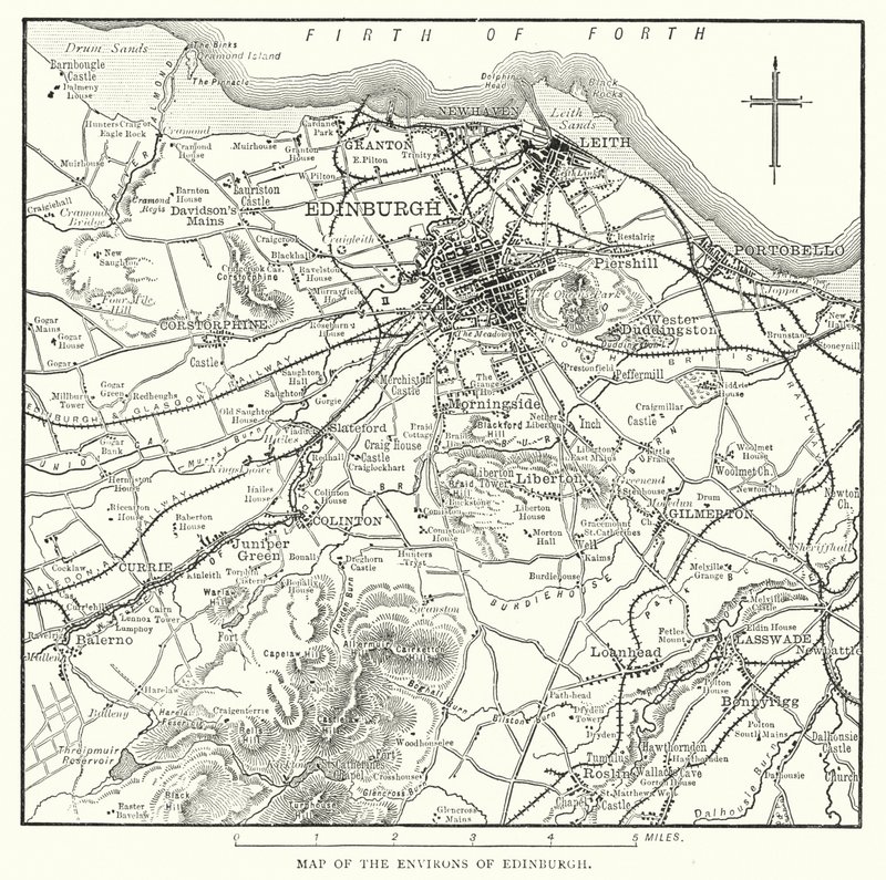 Karte der Umgebung von Edinburgh von English School