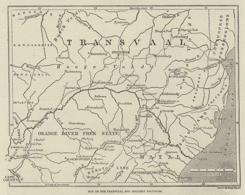 Karte des Transvaal und angrenzender Provinzen von English School