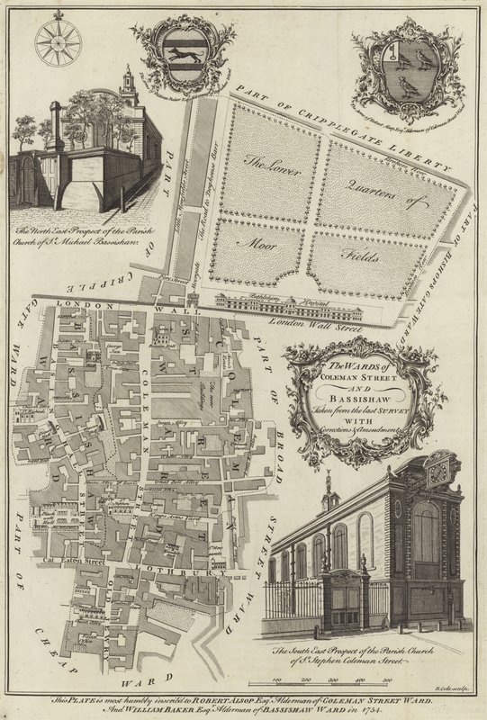 Karte der Bezirke Coleman Street und Bassishaw, London von English School