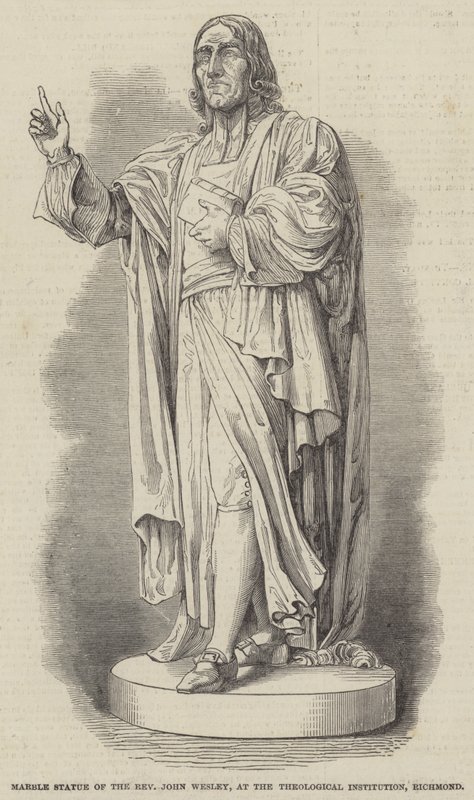 Marmorstatue des Reverend John Wesley im Theologischen Institut, Richmond (Gravur) von English School