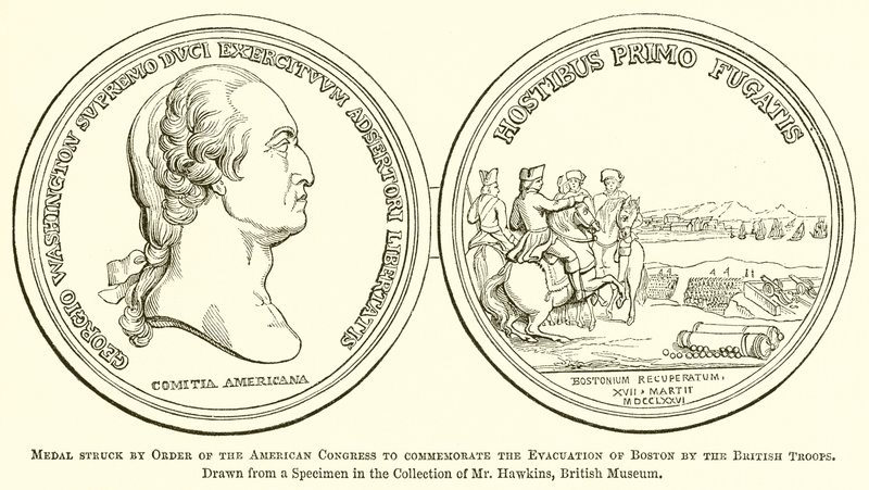 Medaille, die vom amerikanischen Kongress zur Erinnerung an die Evakuierung von Boston durch die britischen Truppen geprägt wurde von English School