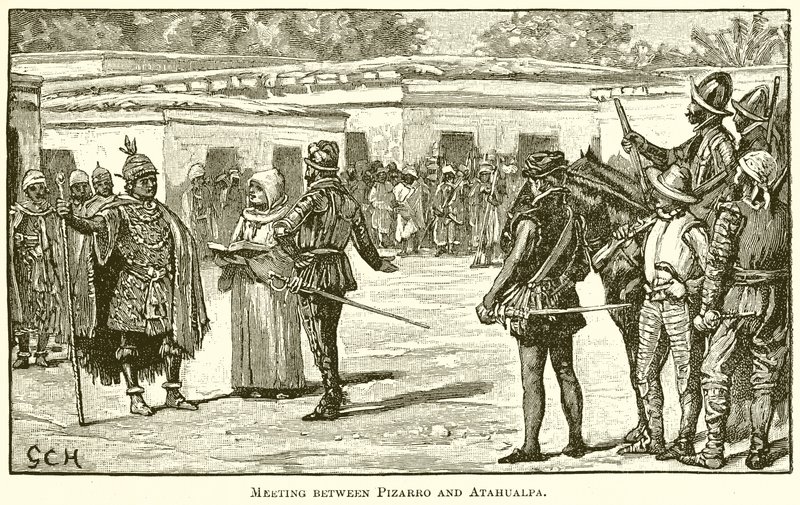 Treffen zwischen Pizarro und Atahualpa von English School