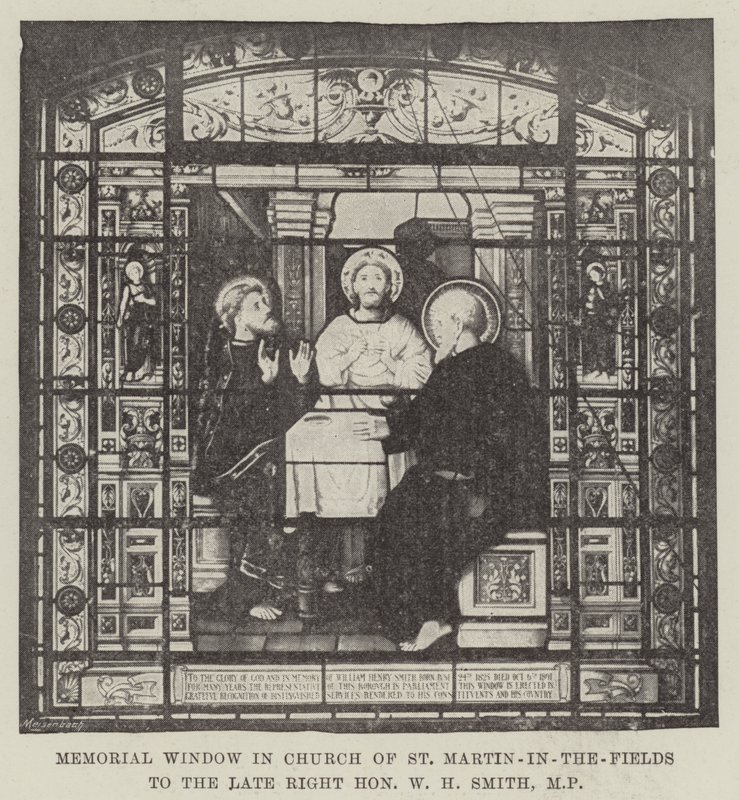 Gedenkfenster in der Kirche St. Martin-in-the-Fields für den verstorbenen Right Honourable W H Smith, MP von English School