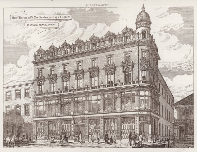 Neue Räumlichkeiten von Messrs Howell und Co, im Bau in Cardiff (Gravur) von English School