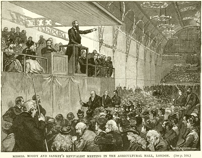 Erweckungstreffen von Moody und Sankey in der Agricultural Hall, London von English School