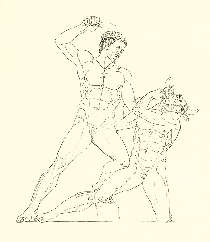 Minotaurus, getötet von Theseus, dem Freund von Herkules von English School