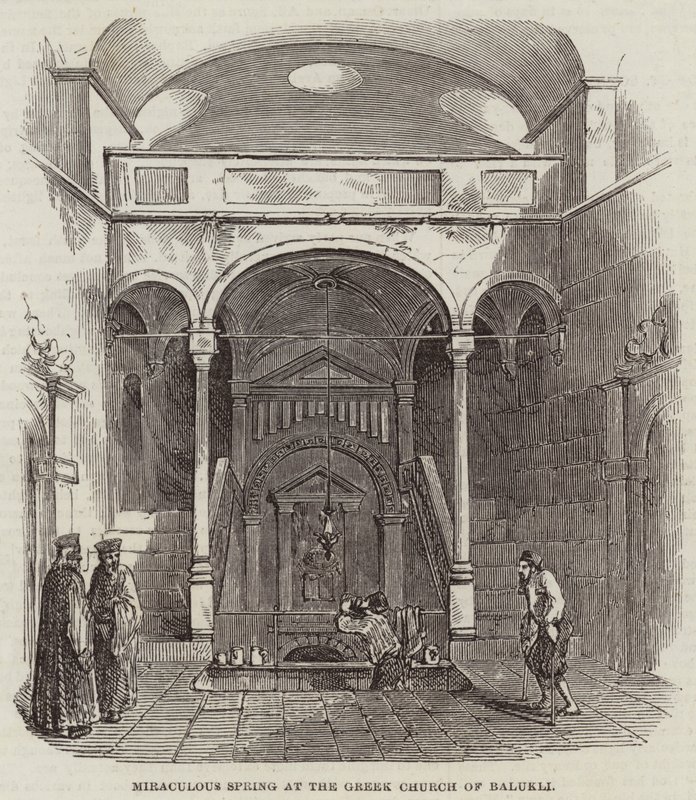 Wunderquelle an der griechischen Kirche von Balukli (Stich) von English School