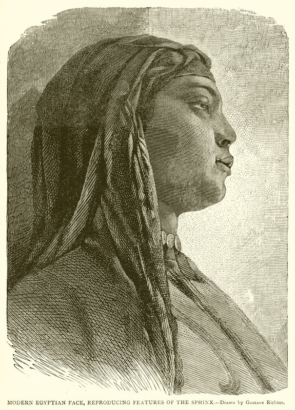 Modernes ägyptisches Gesicht, das die Züge der Sphinx wiedergibt von English School