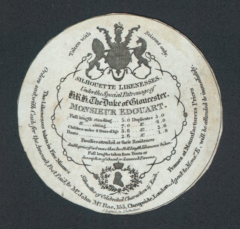 Monsieur Edouart, Silhouetten-Porträts, Visitenkarte von English School