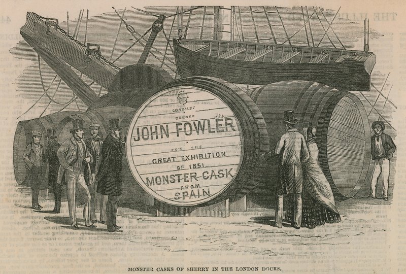 Riesige Sherryfässer an den Londoner Docks von English School