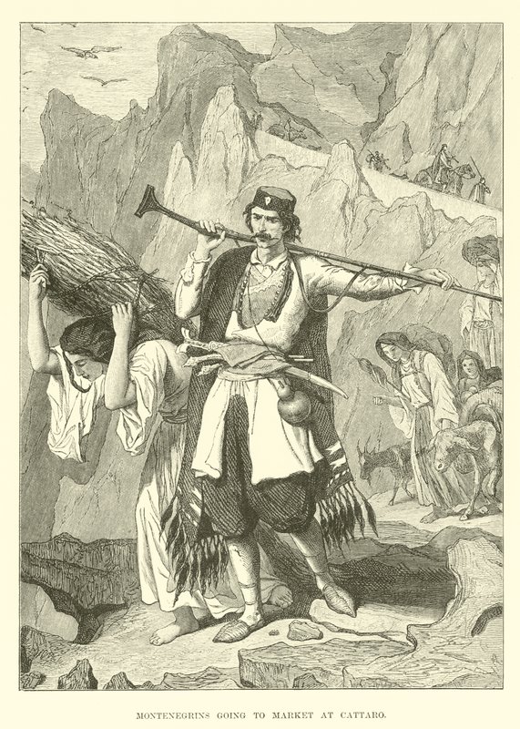Montenegriner auf dem Weg zum Markt in Cattaro von English School