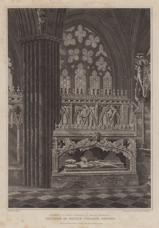 Denkmal von Bischof Stapledon, Gründer des Exeter College, Oxford, in der Kathedrale von Exeter von English School
