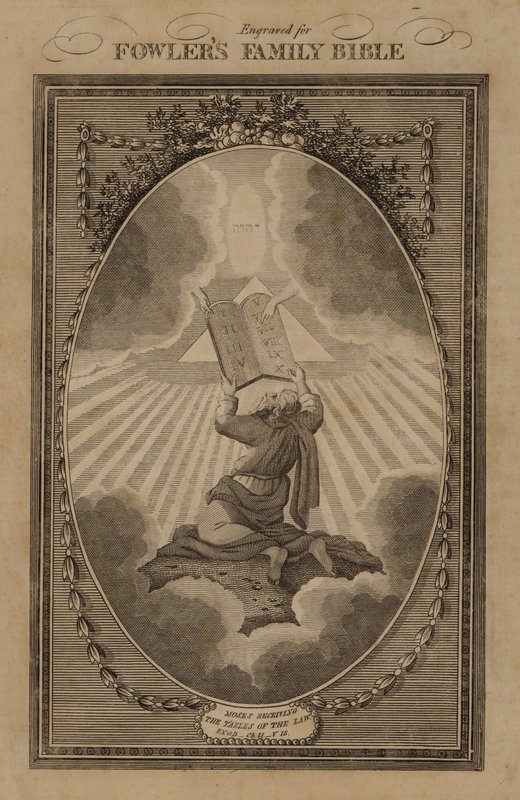 Moses empfängt die Gesetzestafeln, Exodus, Kapitel 31, Vers 18 von English School